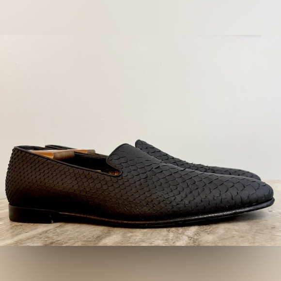 MANOLO BLAHNIK BLACK PYTHON SNAKE SKIN MARIO LOAFERS 12.5  US / 11.5 UK $1500 - Picture 2 of 11